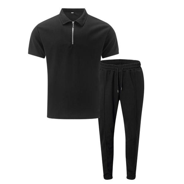 ustyle Ανδρικό σετ polo με φόρμα Μαύρο US-4058