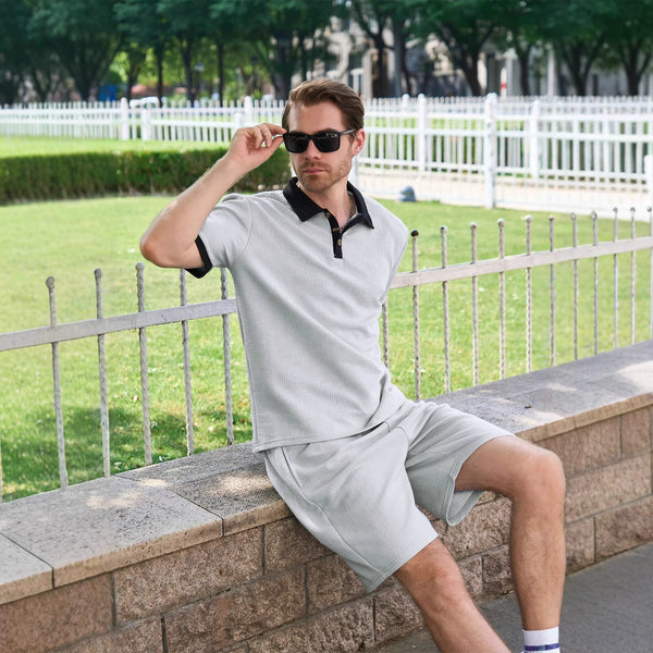 ustyle Ανδρικό σετ polo με βερμούδα Γκρι US-4072