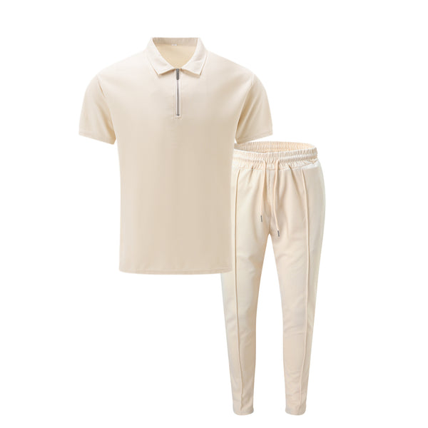 ustyle Ανδρικό σετ polo με φόρμα Μπεζ US-4058