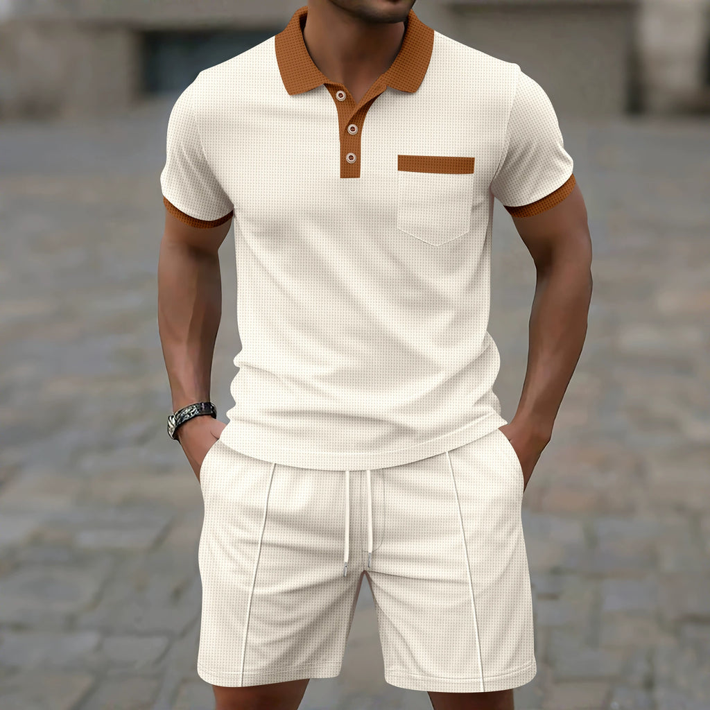 ustyle Ανδρικό σετ polo με βερμούδα Μπεζ US-4078