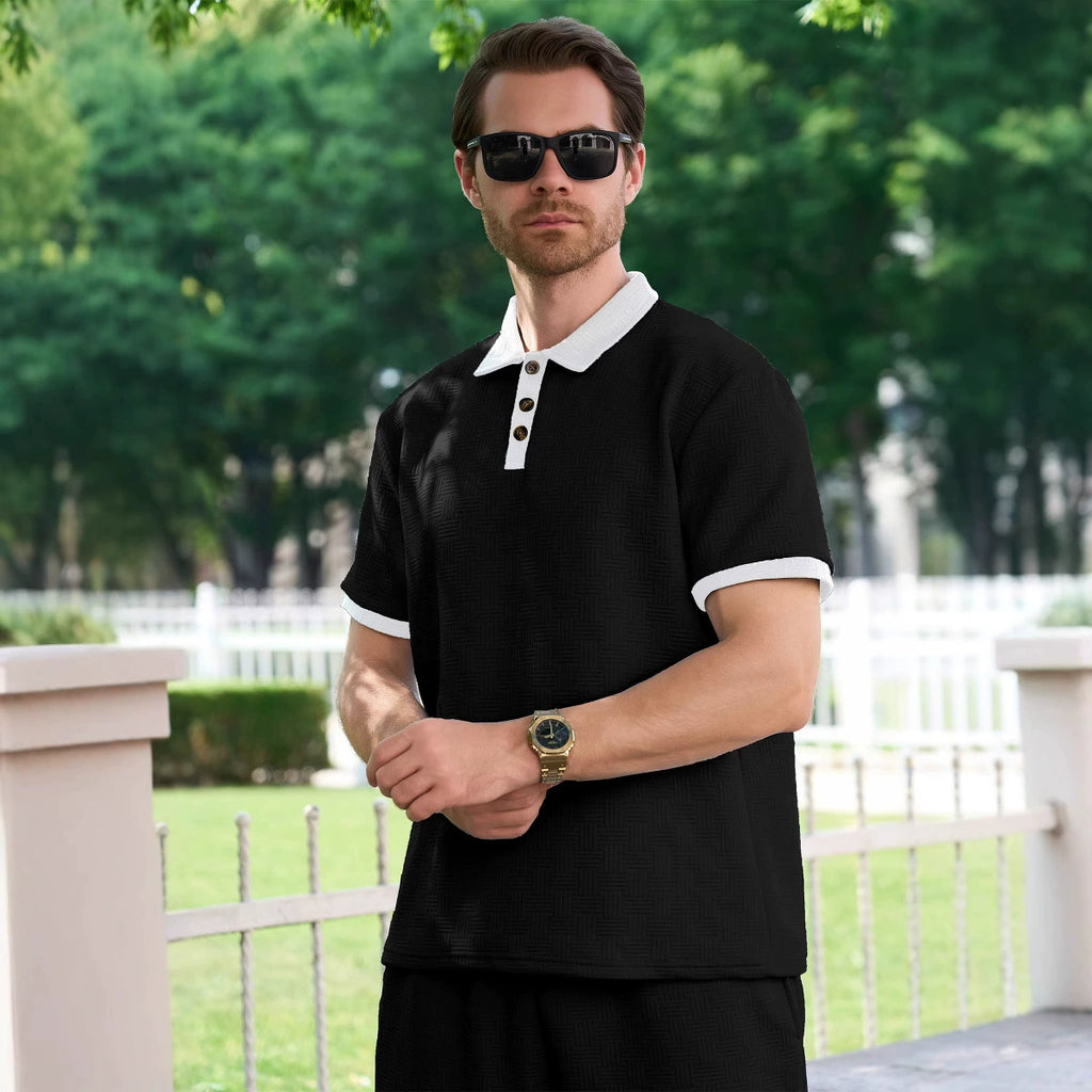 ustyle Ανδρικό σετ polo με βερμούδα Μαύρο US-4072